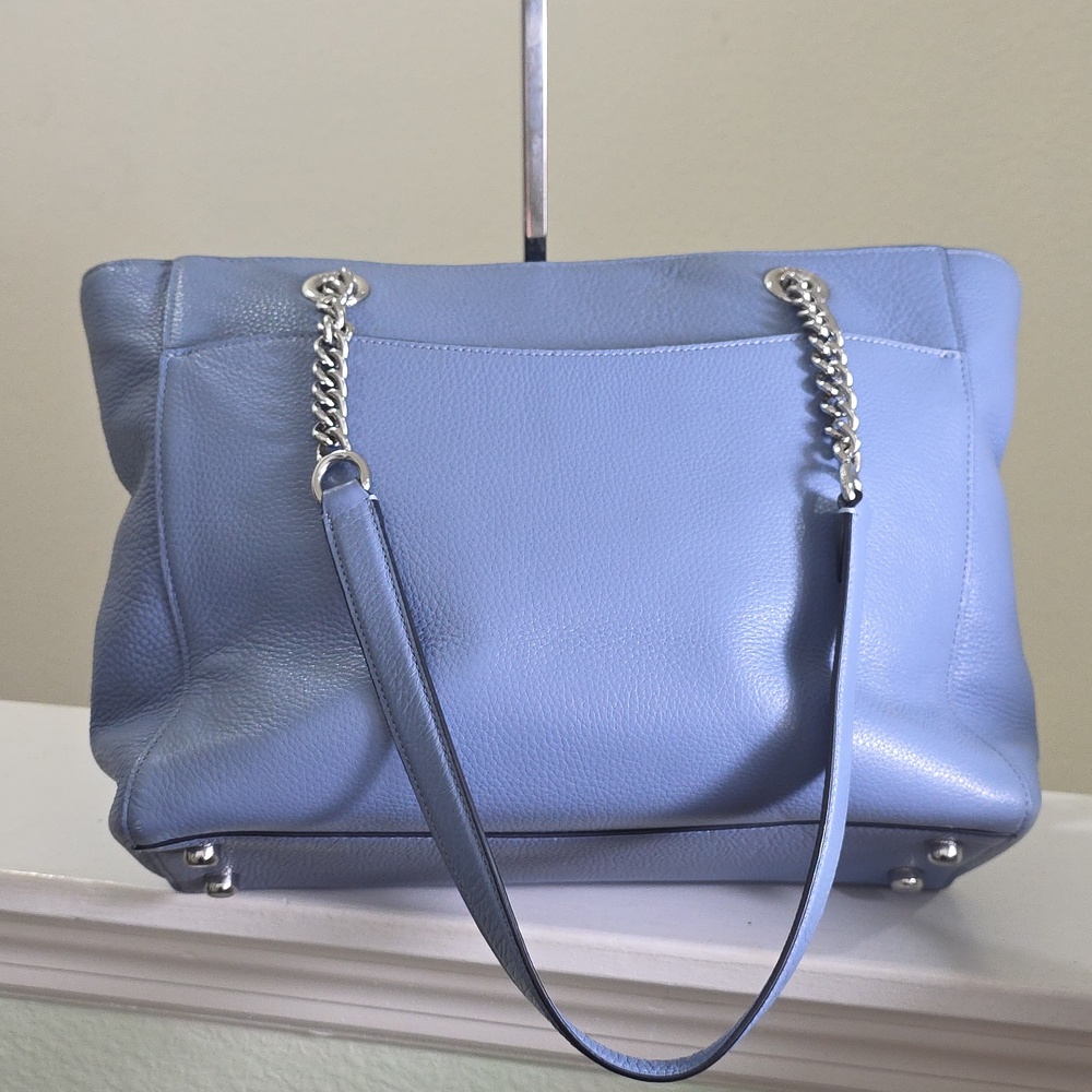 COACH C1566 Periwinkle Blue Pebbled Leather Marlie Tote Silver Chain Strap EUC - Picture 11 of 17